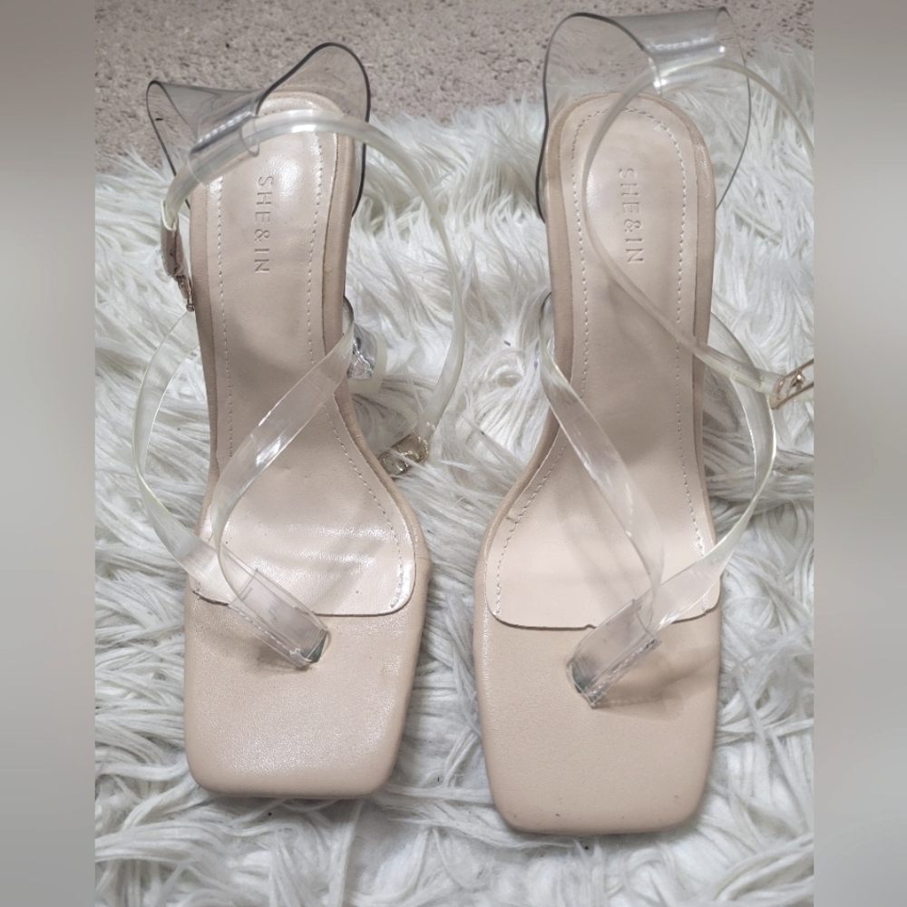 SHE&IN Sandal Clear Acrylic Strap Kitty Heel Women's Sz EUR36/US5.5 NWOT - Picture 2 of 9